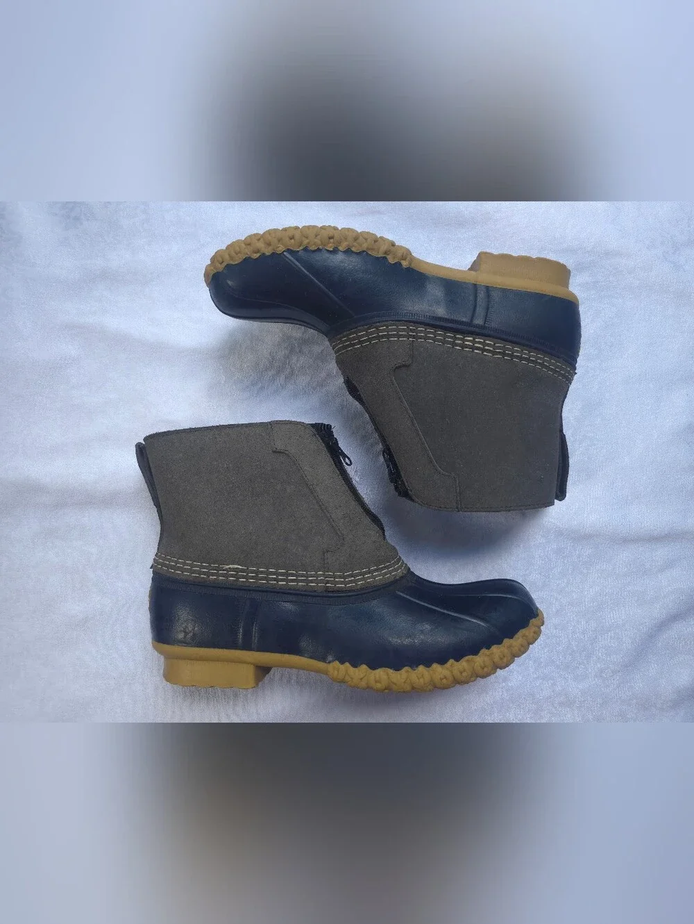 L.L. Bean Brown and Navy Bean Boots with Tan Sole Size 10
